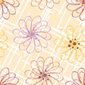 Abstract linear ornament with colorful flowers on a light pink color Royalty Free Stock Photo